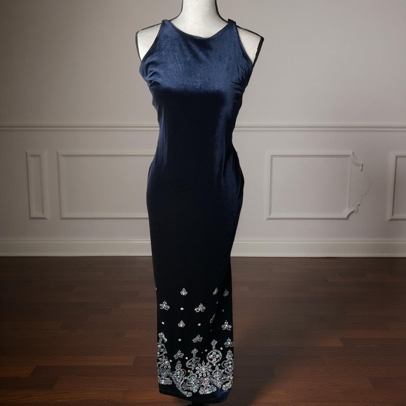 Vintage Dresses & Skirts - Vintage royal blue Velvet,slinky,slip dress,Y2K,Maxi,
beaded,embellished,lovely